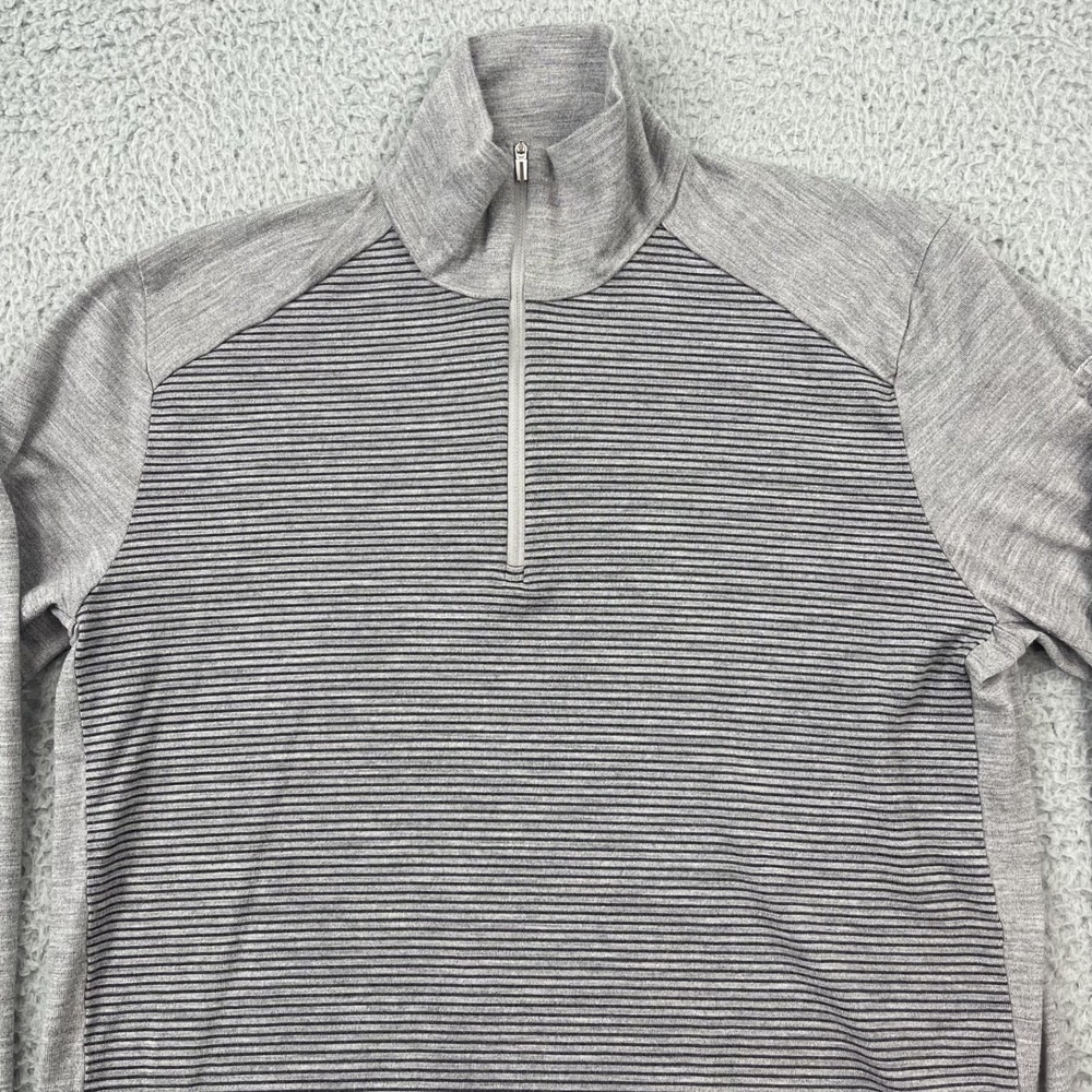 Icebreaker Merino Bodyfit 260 Mens XL 1/4 Zip Wool Shirt Gray Striped Thumb Hole - Picture 2 of 14